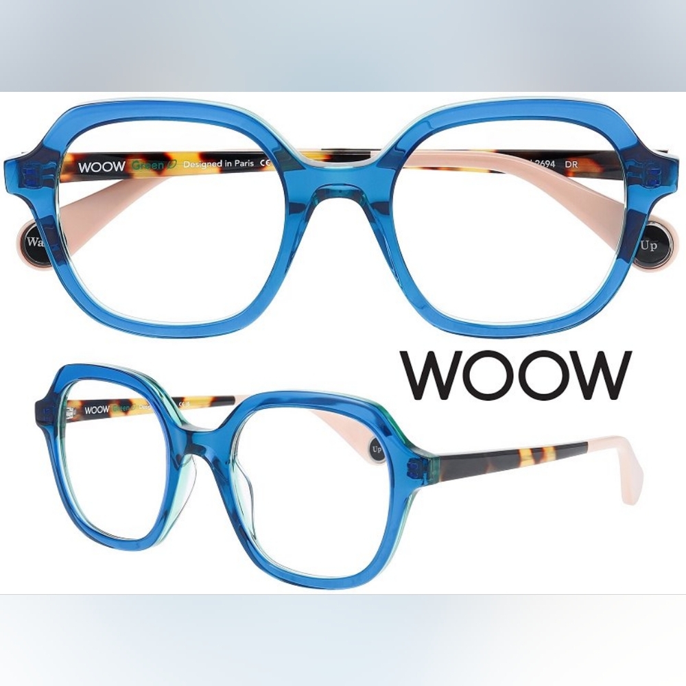 WOOW Warm Up 1 Eyeglass FRAMES Paris 2694 Blue On Green Transparent 50-21-140